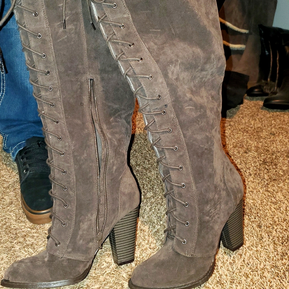 Brown knee high boots